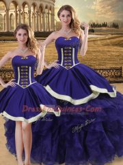 Purple Lace Up Vestidos de Quinceanera Beading and Ruffles Sleeveless Floor Length