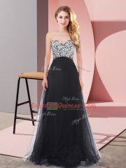 Floor Length Lace Up Vestidos de Damas Black for Prom and Party with Beading