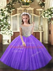 Lavender Lace Up Straps Beading Little Girl Pageant Dress Tulle Sleeveless
