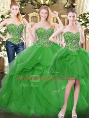 Cheap Sleeveless Lace Up Floor Length Beading and Ruffles Quinceanera Gowns