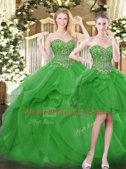 Cheap Sleeveless Lace Up Floor Length Beading and Ruffles Quinceanera Gowns