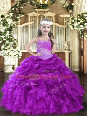Unique Sleeveless Beading and Ruffles Lace Up Kids Pageant Dress