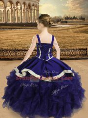 Wonderful Wine Red Ball Gowns Straps Sleeveless Organza Floor Length Lace Up Beading and Ruffles Pageant Gowns For Girls