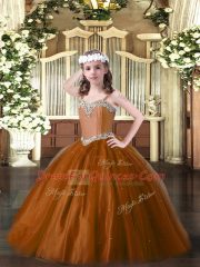 Dazzling Tulle Sleeveless Floor Length Kids Formal Wear and Beading