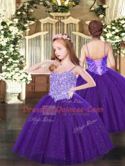 Purple Ball Gowns Beading Sweet 16 Dresses Lace Up Tulle Sleeveless Floor Length