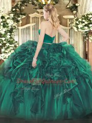 Sleeveless Organza Floor Length Zipper Quinceanera Gown in Olive Green with Ruffles