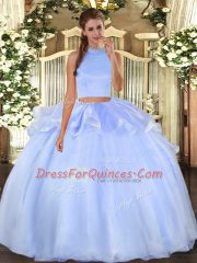 Halter Top Sleeveless Backless 15 Quinceanera Dress Light Blue Organza