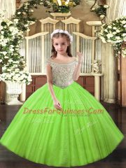 Yellow Green Ball Gowns Off The Shoulder Sleeveless Tulle Floor Length Lace Up Beading and Ruffles Little Girls Pageant Dress