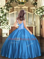 Floor Length Turquoise Little Girl Pageant Dress Satin Sleeveless Appliques