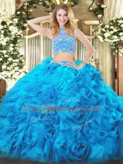 Floor Length Two Pieces Sleeveless Baby Blue Sweet 16 Dresses Backless