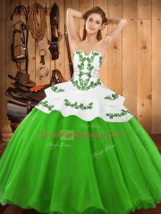 Ball Gowns Quinceanera Dresses Green Strapless Satin and Organza Sleeveless Floor Length Lace Up