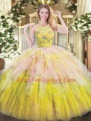 Sumptuous Multi-color Sleeveless Beading and Ruffles Floor Length Quince Ball Gowns