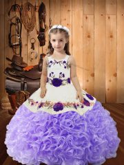 Custom Made Straps Sleeveless Fabric With Rolling Flowers Pageant Dress for Teens Embroidery and Ruffles Lace Up
