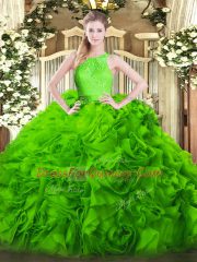 Most Popular Zipper Scoop Lace Vestidos de Quinceanera Fabric With Rolling Flowers Sleeveless