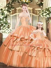 Rust Red Tulle Lace Up Off The Shoulder Sleeveless Floor Length Quinceanera Gowns Beading and Ruffles