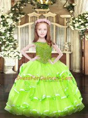 Organza Zipper Scoop Sleeveless Floor Length Little Girls Pageant Dress Wholesale Beading and Ruffled Layers