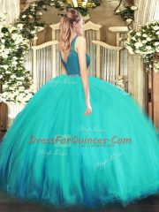 Floor Length Ball Gowns Sleeveless Aqua Blue Quinceanera Dresses Zipper