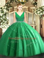 Cheap Green Zipper Ball Gown Prom Dress Beading Sleeveless Floor Length