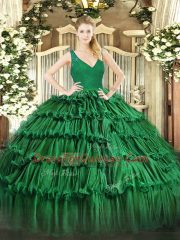 Adorable Organza Sleeveless Floor Length Quince Ball Gowns and Beading and Ruffled Layers