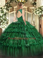 Adorable Organza Sleeveless Floor Length Quince Ball Gowns and Beading and Ruffled Layers