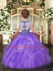 Best Sleeveless Tulle Floor Length Zipper Evening Gowns in Hot Pink with Beading and Ruffles