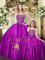 Fashionable Eggplant Purple Sleeveless Beading Floor Length Vestidos de Quinceanera