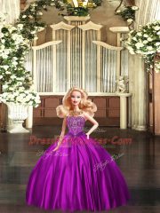 Fashionable Eggplant Purple Sleeveless Beading Floor Length Vestidos de Quinceanera