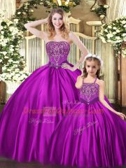 Fashionable Eggplant Purple Sleeveless Beading Floor Length Vestidos de Quinceanera