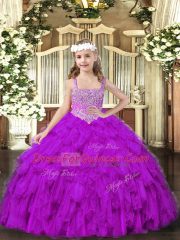 Eye-catching Tulle Sleeveless Floor Length Little Girl Pageant Dress and Beading and Ruffles