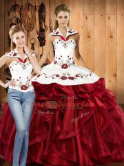 Fantastic Wine Red Sleeveless Organza Lace Up Sweet 16 Dresses for Military Ball and Sweet 16 and Quinceanera