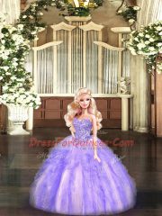 Lavender 15th Birthday Dress Military Ball and Sweet 16 and Quinceanera with Beading and Ruffles Sweetheart Sleeveless Lace Up