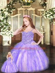 Lavender 15th Birthday Dress Military Ball and Sweet 16 and Quinceanera with Beading and Ruffles Sweetheart Sleeveless Lace Up