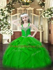 Low Price Green Sleeveless Beading and Ruffles Floor Length Little Girls Pageant Gowns