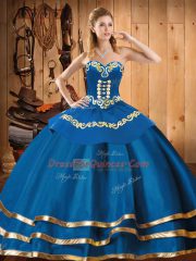 Charming Floor Length Blue Quinceanera Gown Organza Sleeveless Embroidery