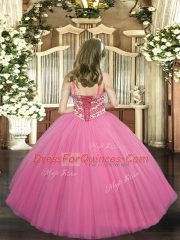 Straps Sleeveless Lace Up Child Pageant Dress Peach Tulle