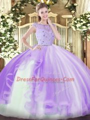 Ball Gowns Sweet 16 Dress Lavender Bateau Tulle Sleeveless Floor Length Zipper