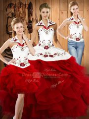 Adorable Wine Red Sleeveless Satin and Organza Lace Up Sweet 16 Dresses for Military Ball and Sweet 16 and Quinceanera