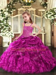 Excellent Organza Sleeveless Floor Length Kids Formal Wear and Beading and Ruffles