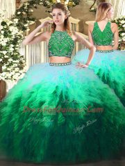 Multi-color Sleeveless Beading and Ruffles Floor Length Quinceanera Gowns