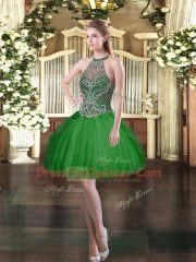Cheap Ball Gowns Vestidos de Quinceanera Dark Green High-neck Tulle Sleeveless Floor Length Lace Up