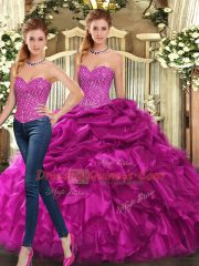 New Arrival Fuchsia Sleeveless Organza Lace Up Quinceanera Dress for Military Ball and Sweet 16 and Quinceanera