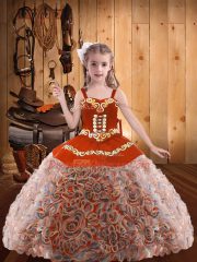 Embroidery and Ruffles Child Pageant Dress Multi-color Lace Up Sleeveless Floor Length