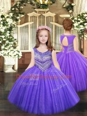 Fantastic Lavender Sleeveless Beading Floor Length Little Girls Pageant Dress