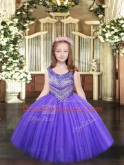 Fantastic Lavender Sleeveless Beading Floor Length Little Girls Pageant Dress