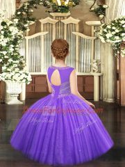 Fantastic Lavender Sleeveless Beading Floor Length Little Girls Pageant Dress
