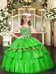 Organza Straps Sleeveless Lace Up Beading and Ruffled Layers Pageant Dress Toddler in Green