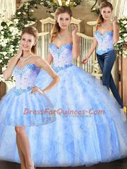 Lavender Lace Up Sweetheart Beading and Ruffles Ball Gown Prom Dress Organza Sleeveless