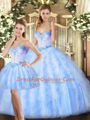 Lavender Lace Up Sweetheart Beading and Ruffles Ball Gown Prom Dress Organza Sleeveless