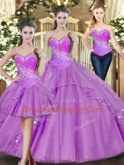 Beading Vestidos de Quinceanera Lilac Lace Up Sleeveless Floor Length