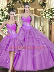 Beading Vestidos de Quinceanera Lilac Lace Up Sleeveless Floor Length